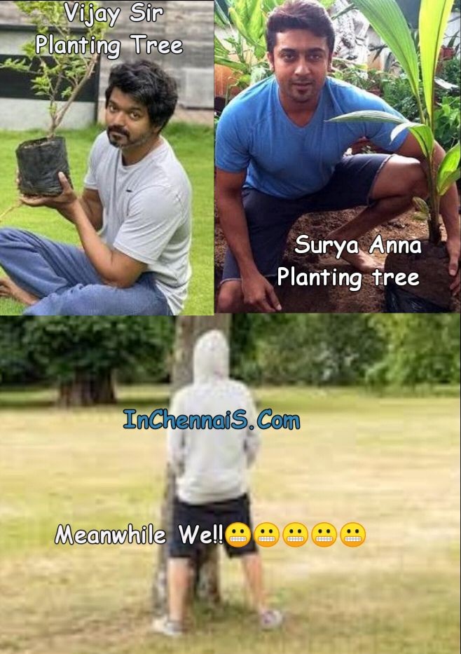 Vijay and Surya Planting Tree meme