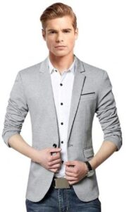 BREGEO Men Slim Fit Single Breasted Blazer